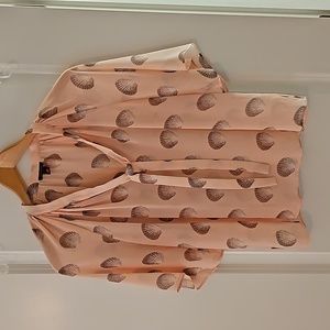 Ann Taylor blush pink shell print sheer top with neck tie size XS
